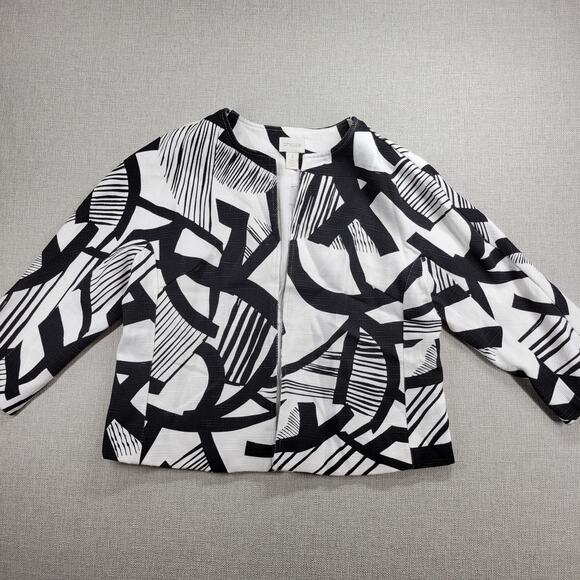 Chico's Womens Jacket Size 1 Black White Bi-Color Geometric Open Front Career - Picture 14 of 14